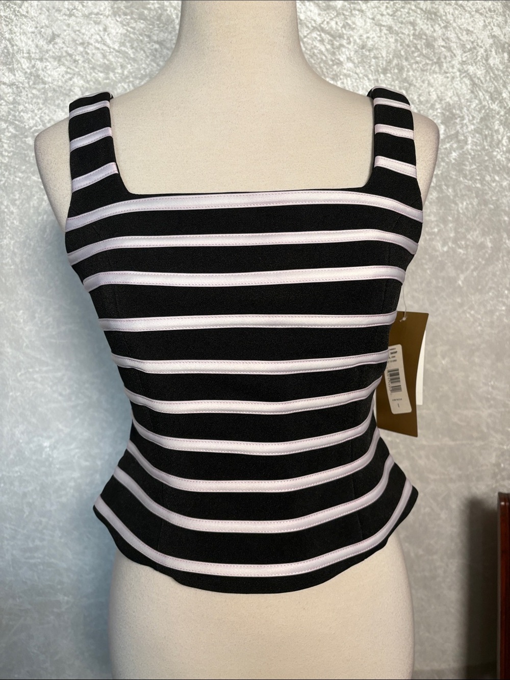 J S Collections Tank top  Black & White Striped square neckline Size 8P NWT